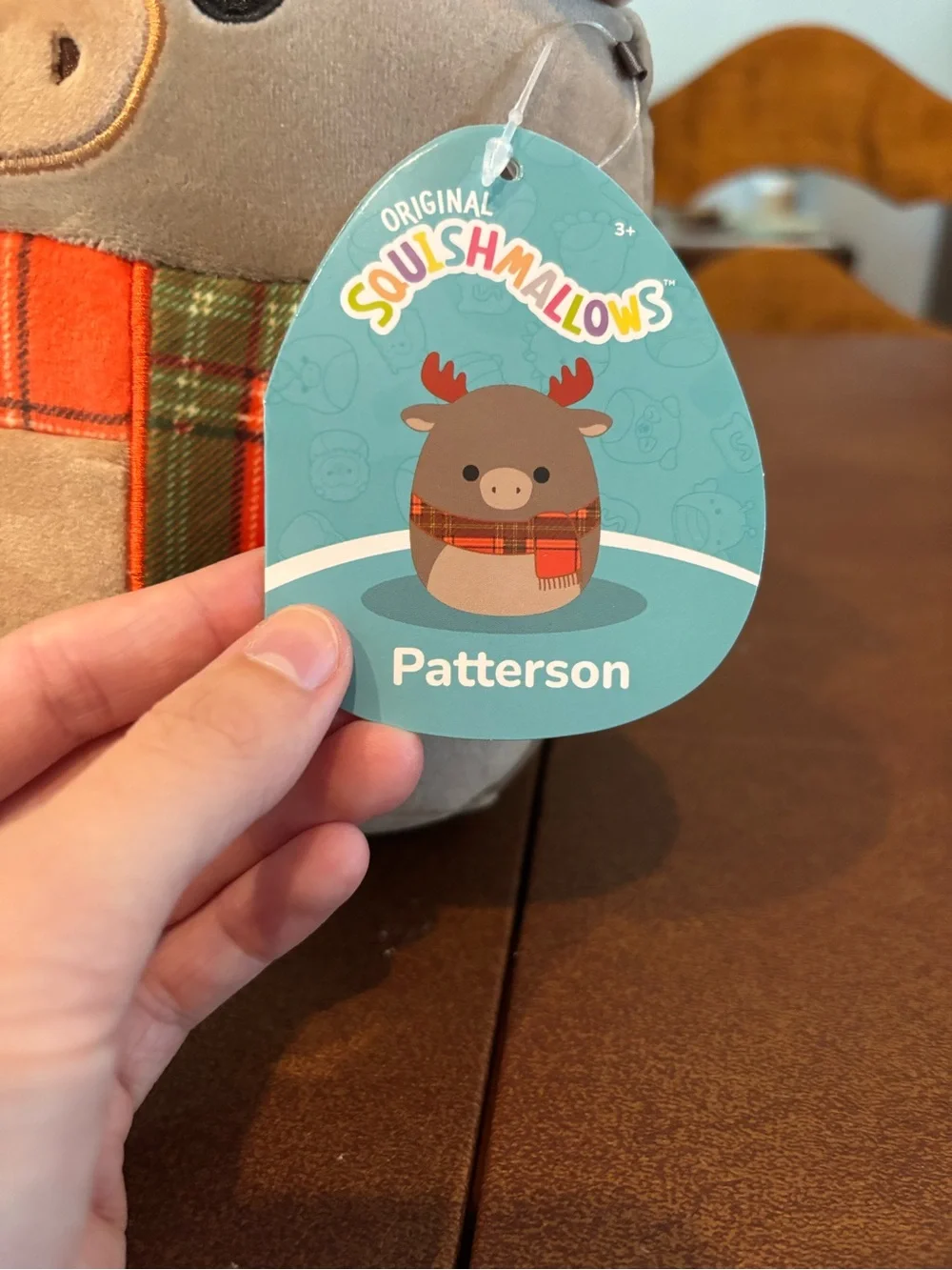 Squishmallows Patterson Gray & Orange Plaid Plush Moose